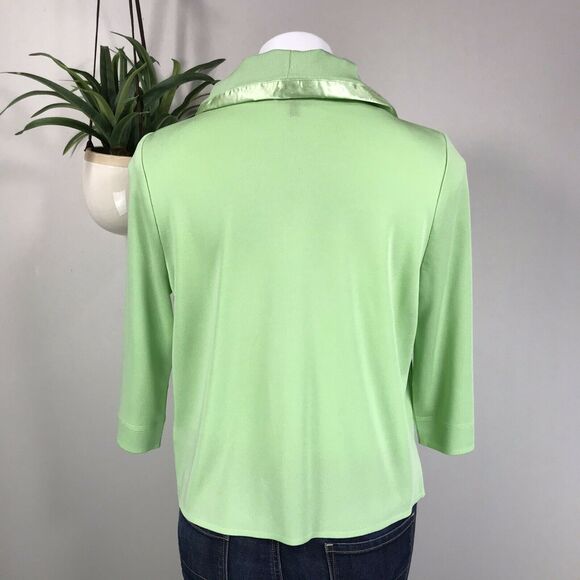 Ming Wang Knit Snap Cardigan Green Filament Acrylic Blouse Top Ruffle Size S‎ - Picture 8 of 11